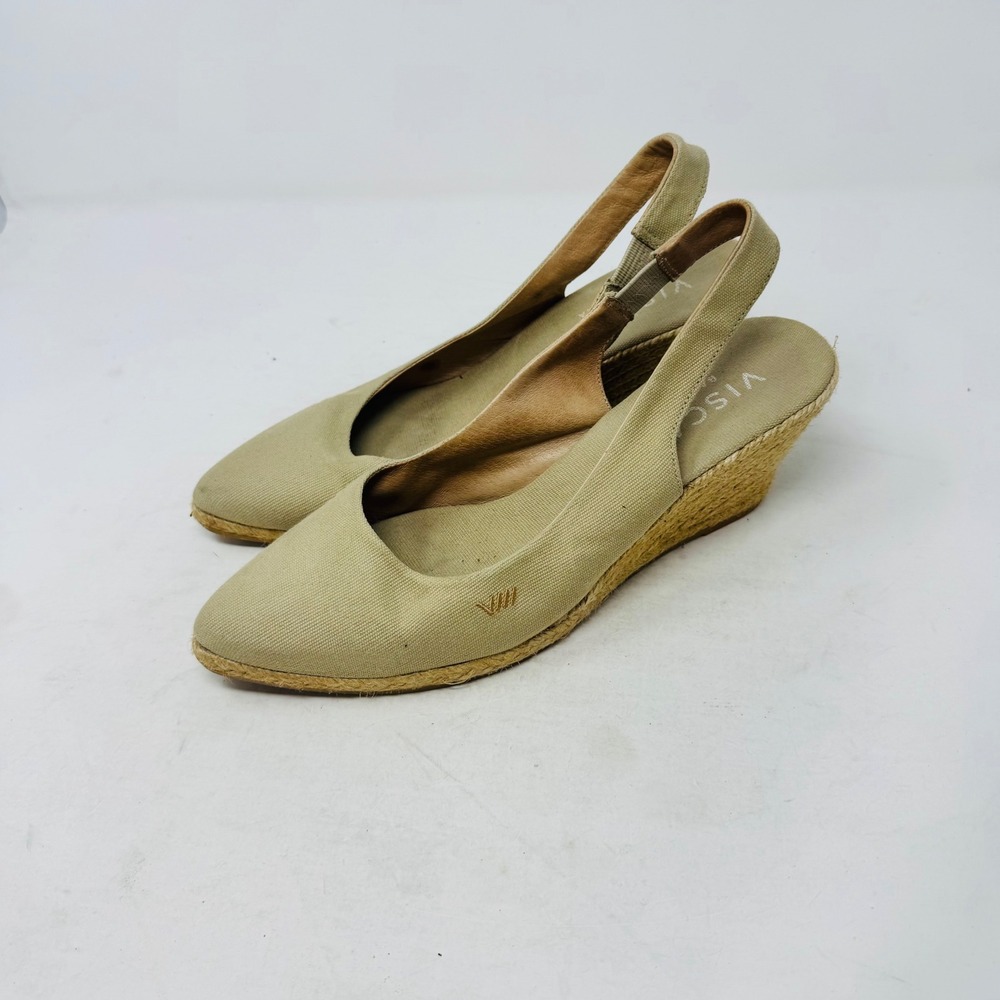 Viscata Barcelona Espadrille Wedges Tan Canvas Size 41 Slingback Pointed Toe‎